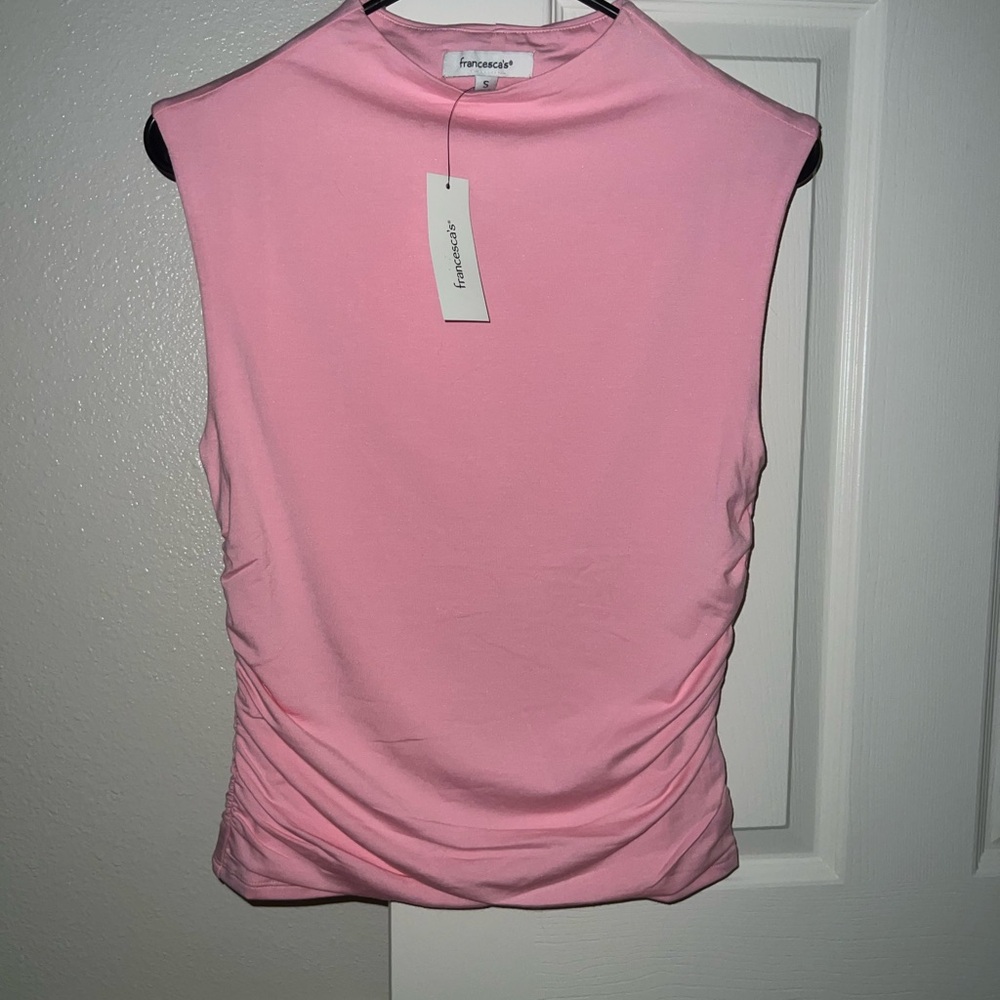Francesca's Pink mock neck ruched Tank Top